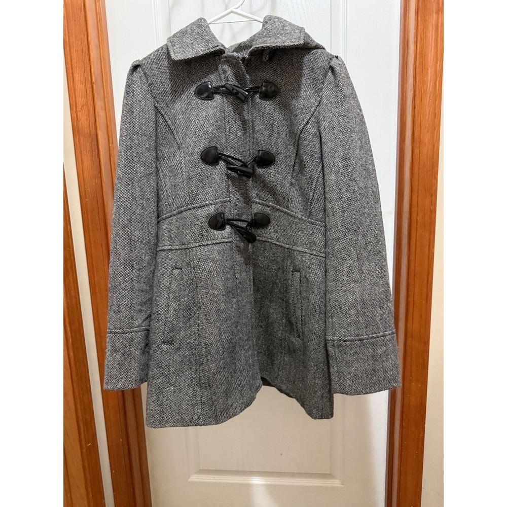 Guess Womens Grey Tweed Hooded Toggle Coat Wool Blend Jacket Medium Q13L0000000